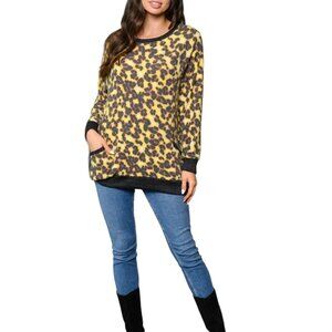 Long Sleeve Women`s Leopard Print Pockets Top, Small, Medium, Large